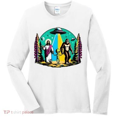 Jesus Alien Bigfoot And UfoS Women's Long Sleeve Shirt