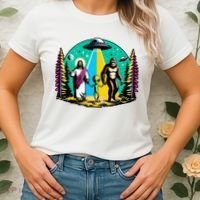 Jesus Alien Bigfoot And UfoS Women's T-Shirt thumb 2