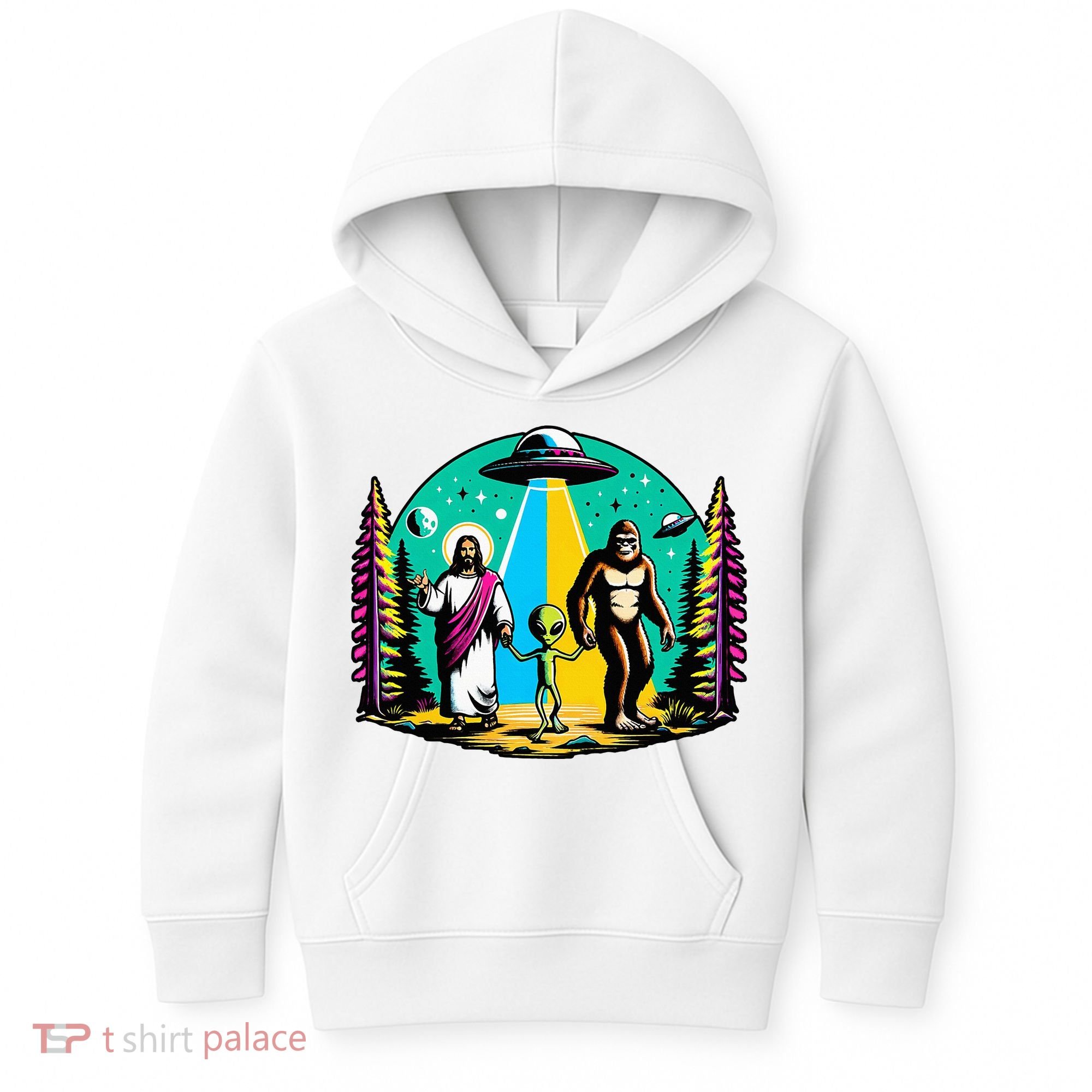 Jesus Alien Bigfoot And UfoS Kids Hoodie
