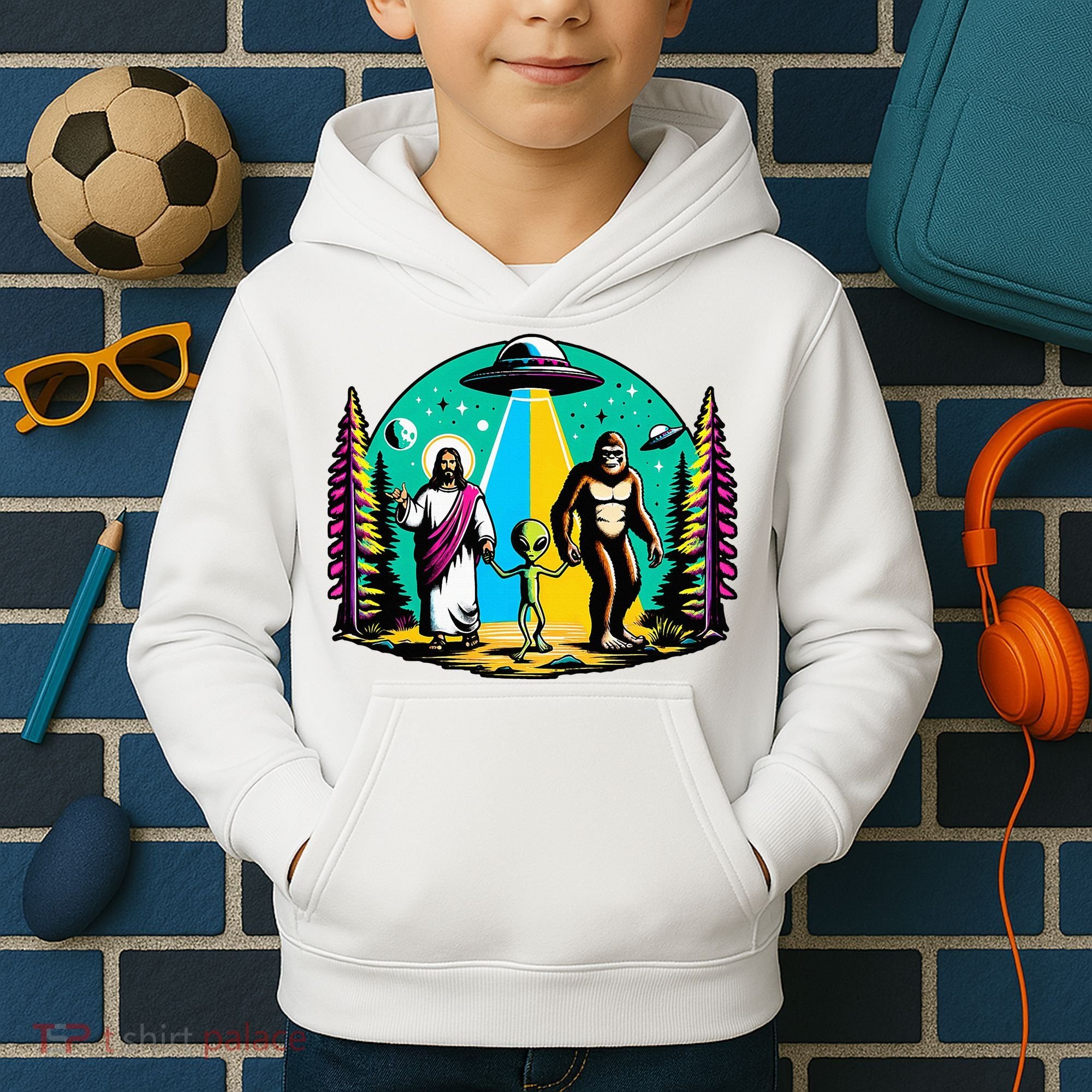 Jesus Alien Bigfoot And UfoS Kids Hoodie