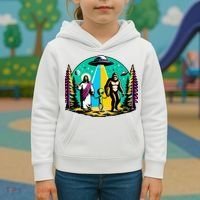 Jesus Alien Bigfoot And UfoS Kids Hoodie thumb 3