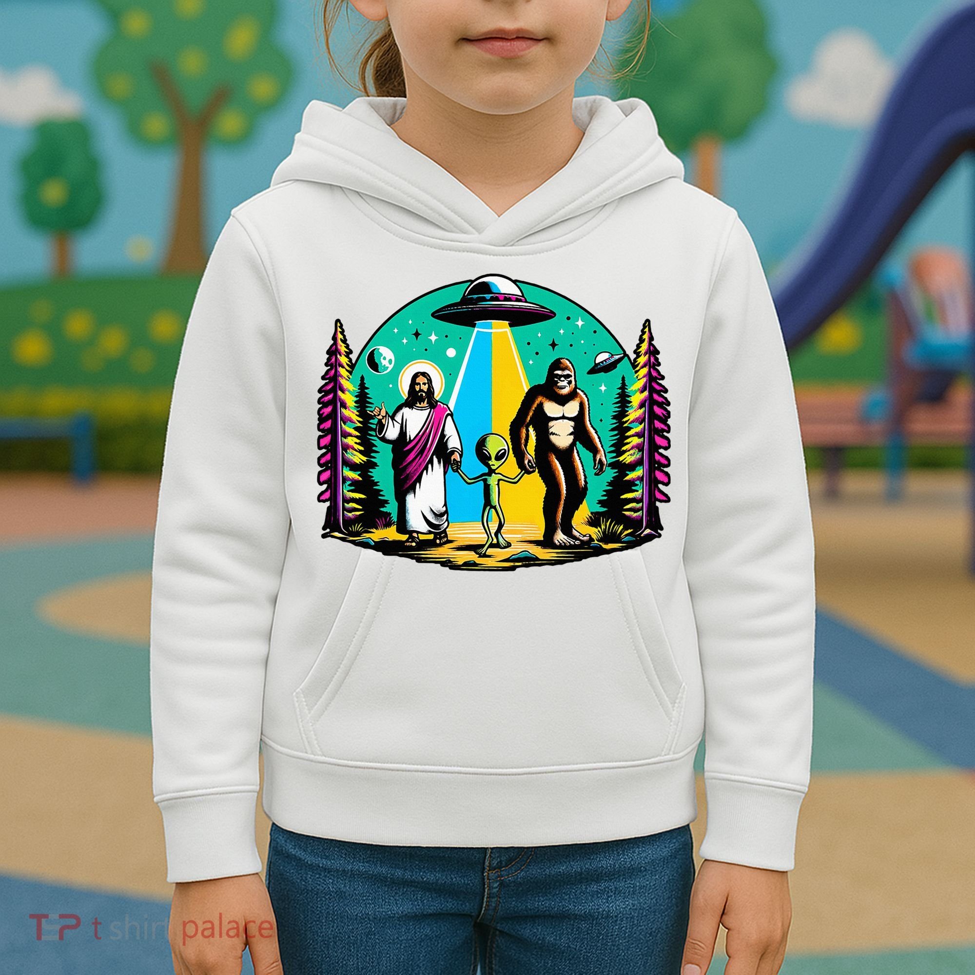 Jesus Alien Bigfoot And UfoS Kids Hoodie