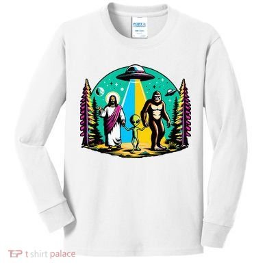 Jesus Alien Bigfoot And UfoS Kids Long Sleeve Shirt