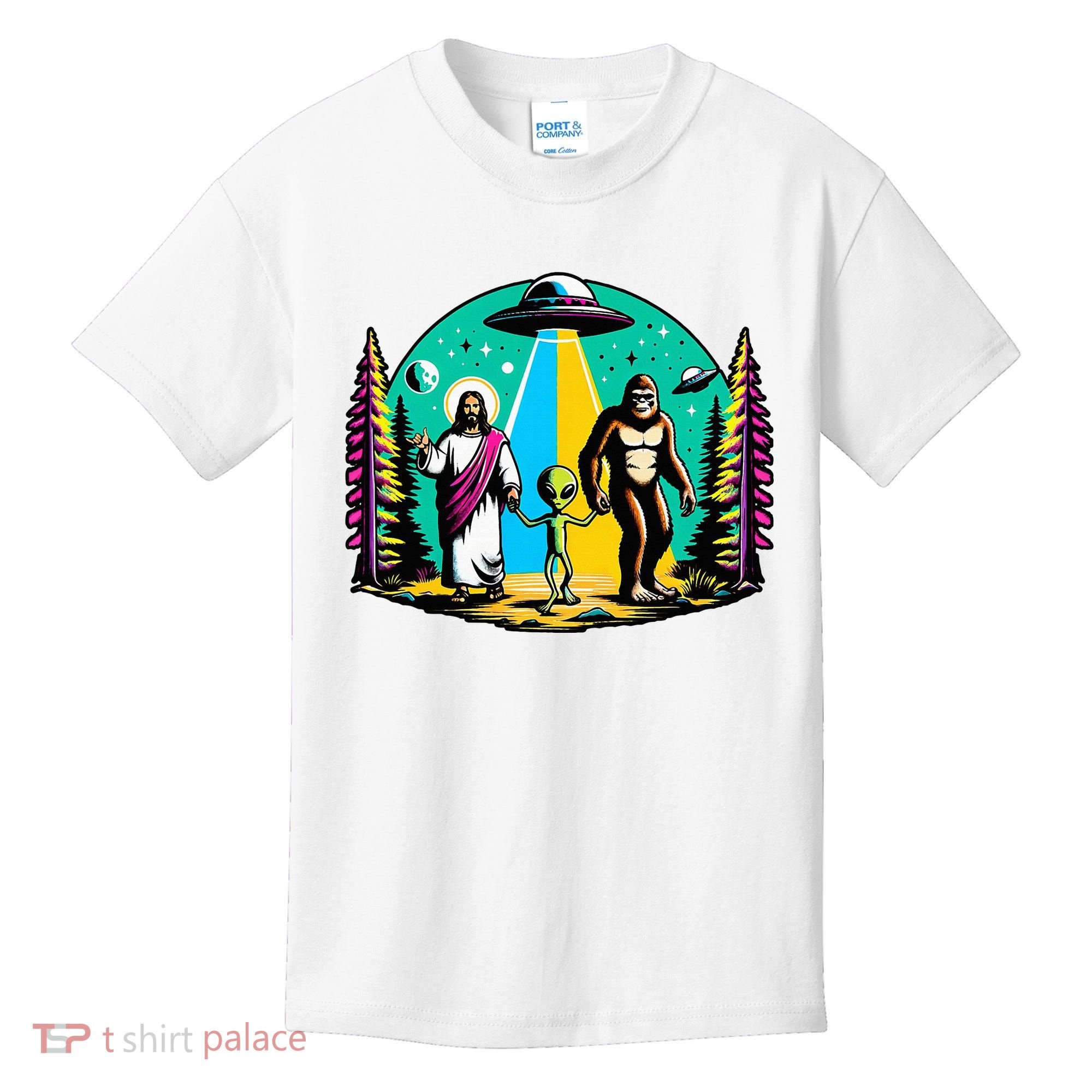 Jesus Alien Bigfoot And UfoS Kids T-Shirt