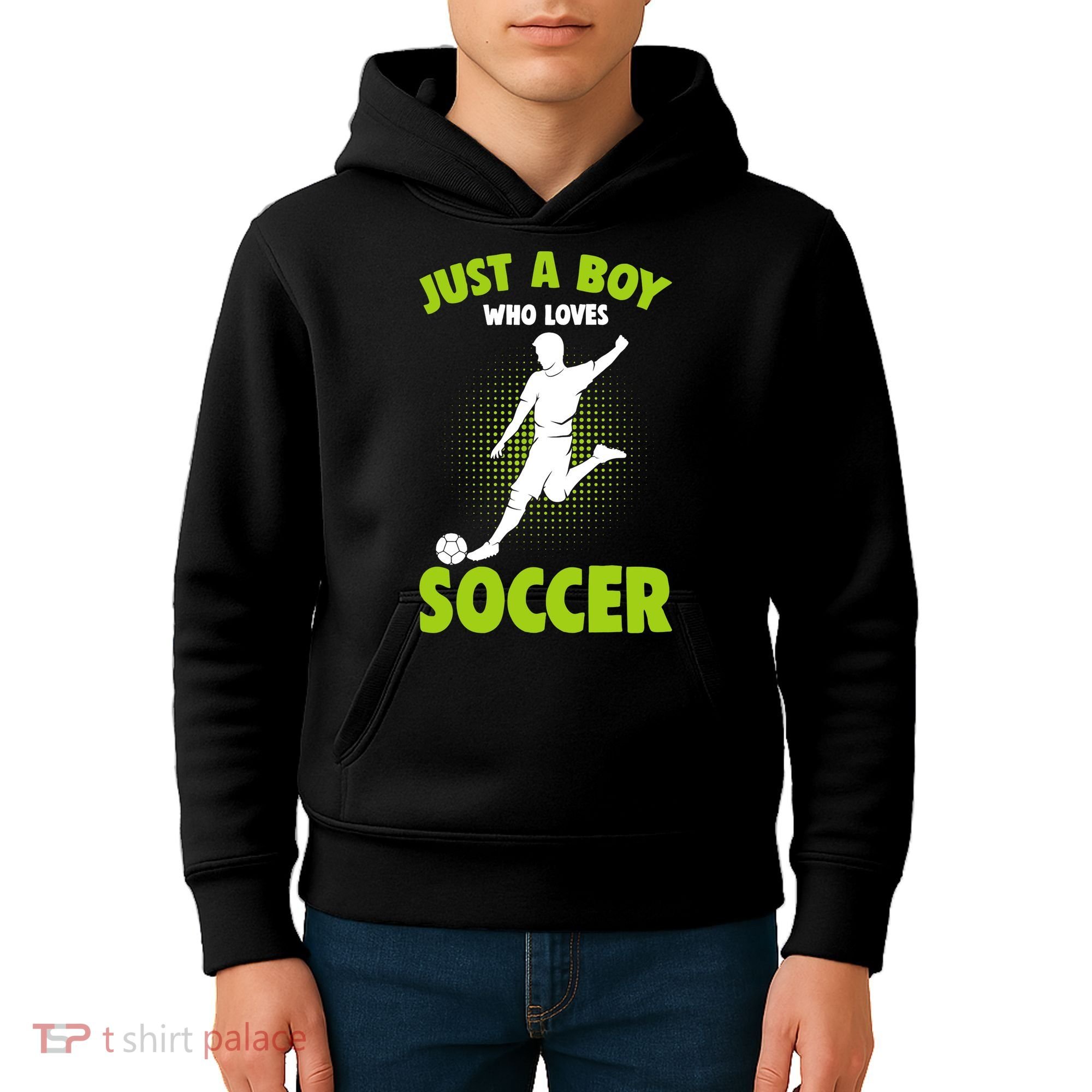 Just A Boy Who Loves Soccer Player Kids Hoodie