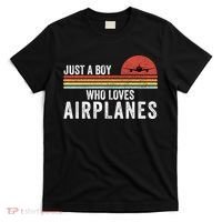 Just A Boy Who Loves Airplanes Funny Aviation Funny Pilot Airplane Enthusiast T-Shirt thumb 0