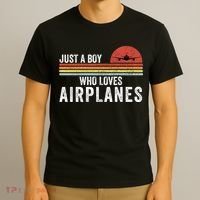 Just A Boy Who Loves Airplanes Funny Aviation Funny Pilot Airplane Enthusiast T-Shirt thumb 3