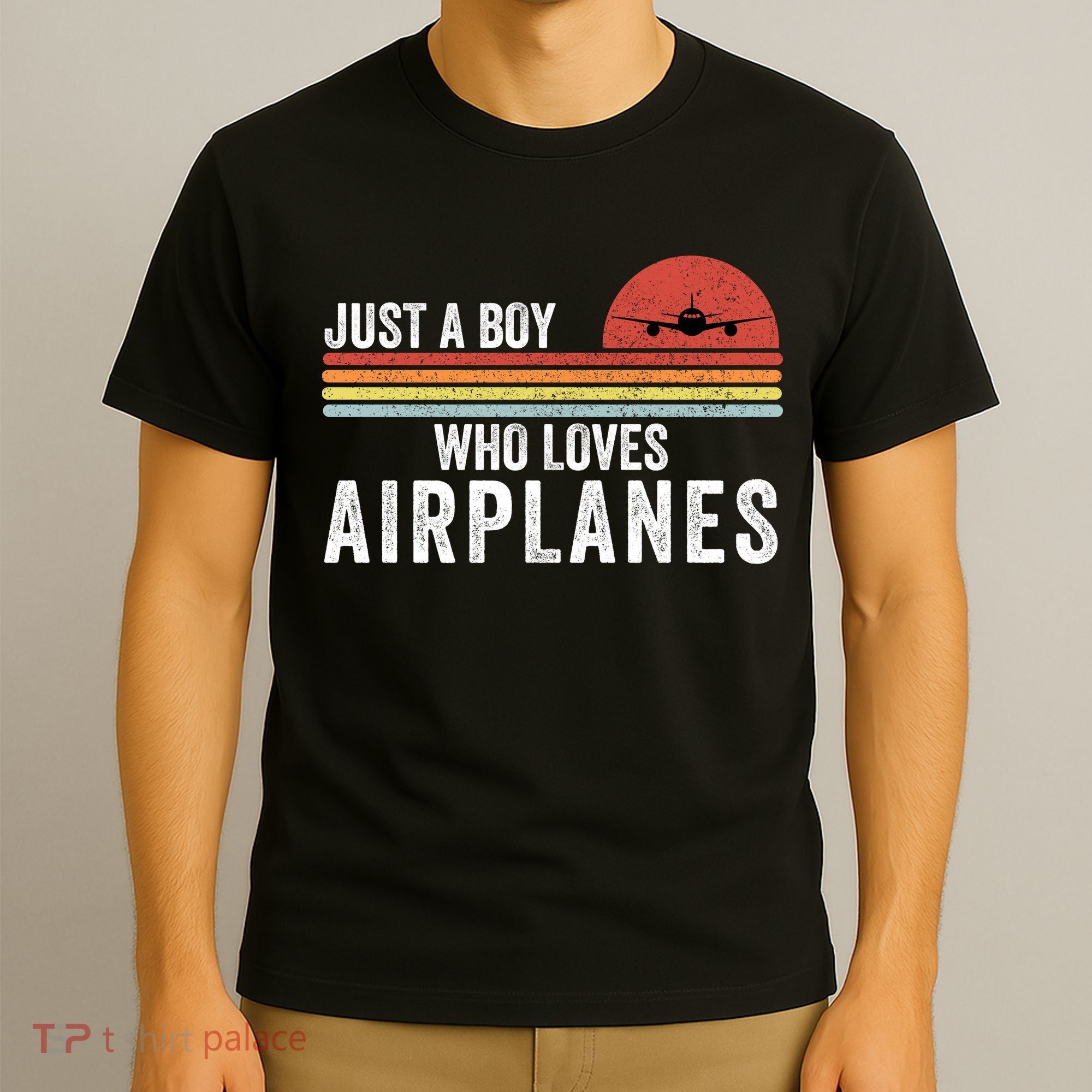 Just A Boy Who Loves Airplanes Funny Aviation Funny Pilot Airplane Enthusiast T-Shirt