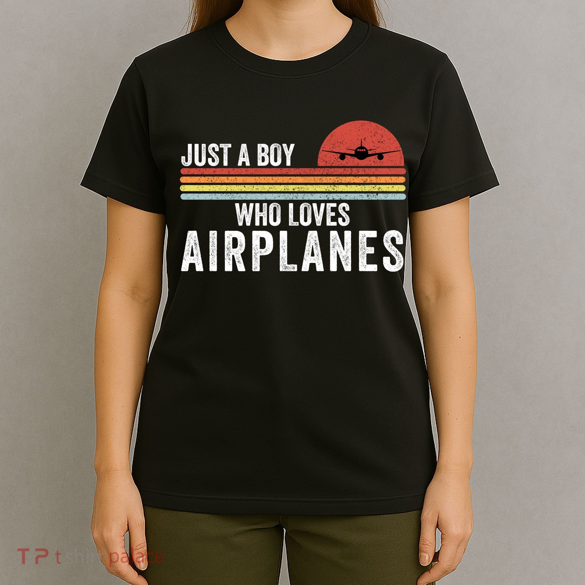 Just A Boy Who Loves Airplanes Funny Aviation Funny Pilot Airplane Enthusiast T-Shirt