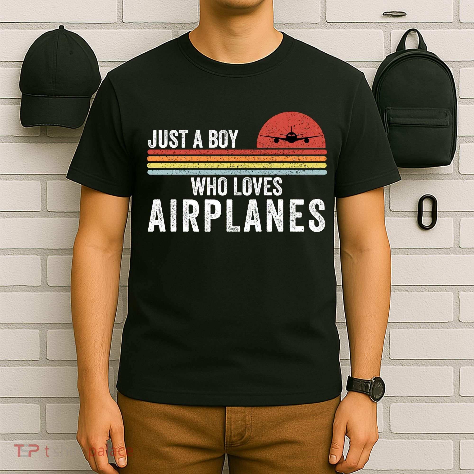 Just A Boy Who Loves Airplanes Funny Aviation Funny Pilot Airplane Enthusiast T-Shirt