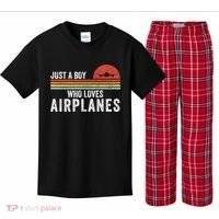 Just A Boy Who Loves Airplanes Funny Aviation Funny Pilot Airplane Enthusiast Kids Plaid Pajama Set thumb 0