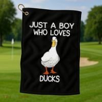 Just A Boy Who Loves Ducks Lover Gifts Duck Owner Golf Towel thumb 1