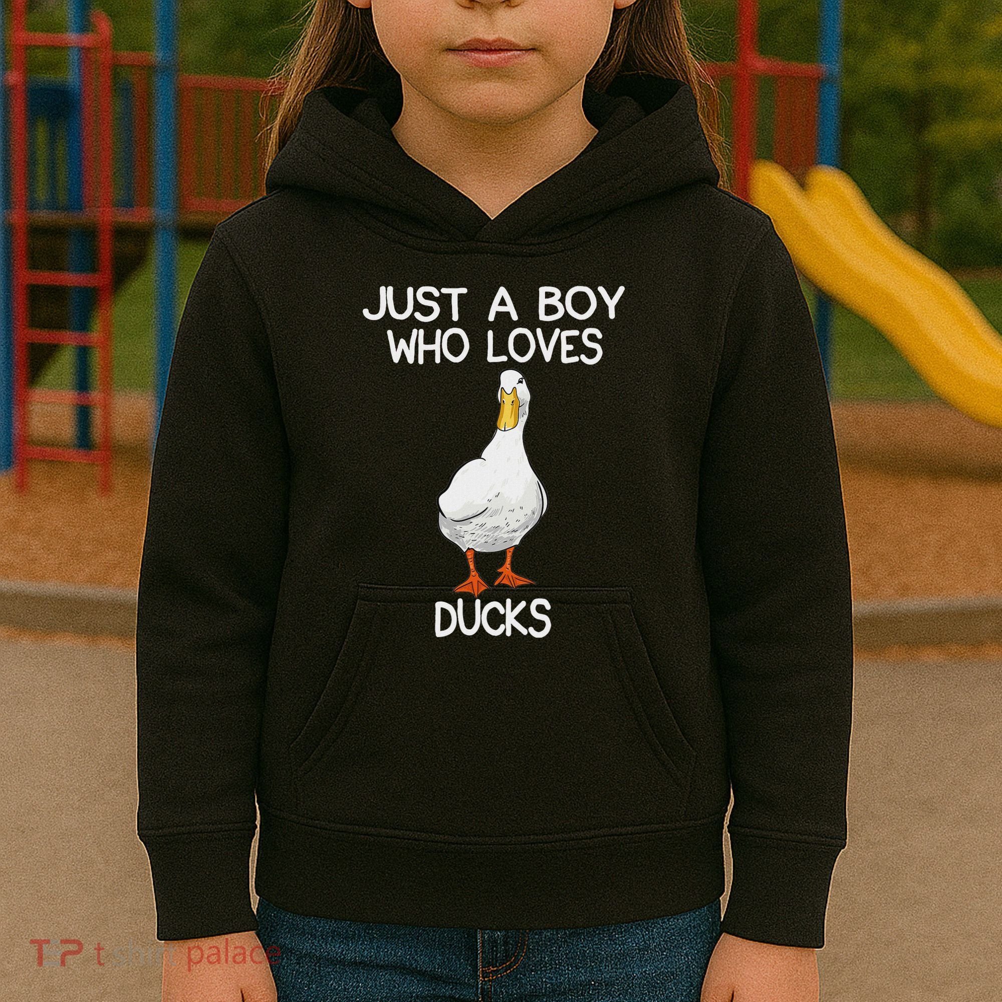 Just A Boy Who Loves Ducks Lover Gifts Duck Owner Kids Hoodie
