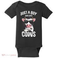 Just A Boy Who Loves Cows Farmer Cow Baby Bodysuit thumb 0