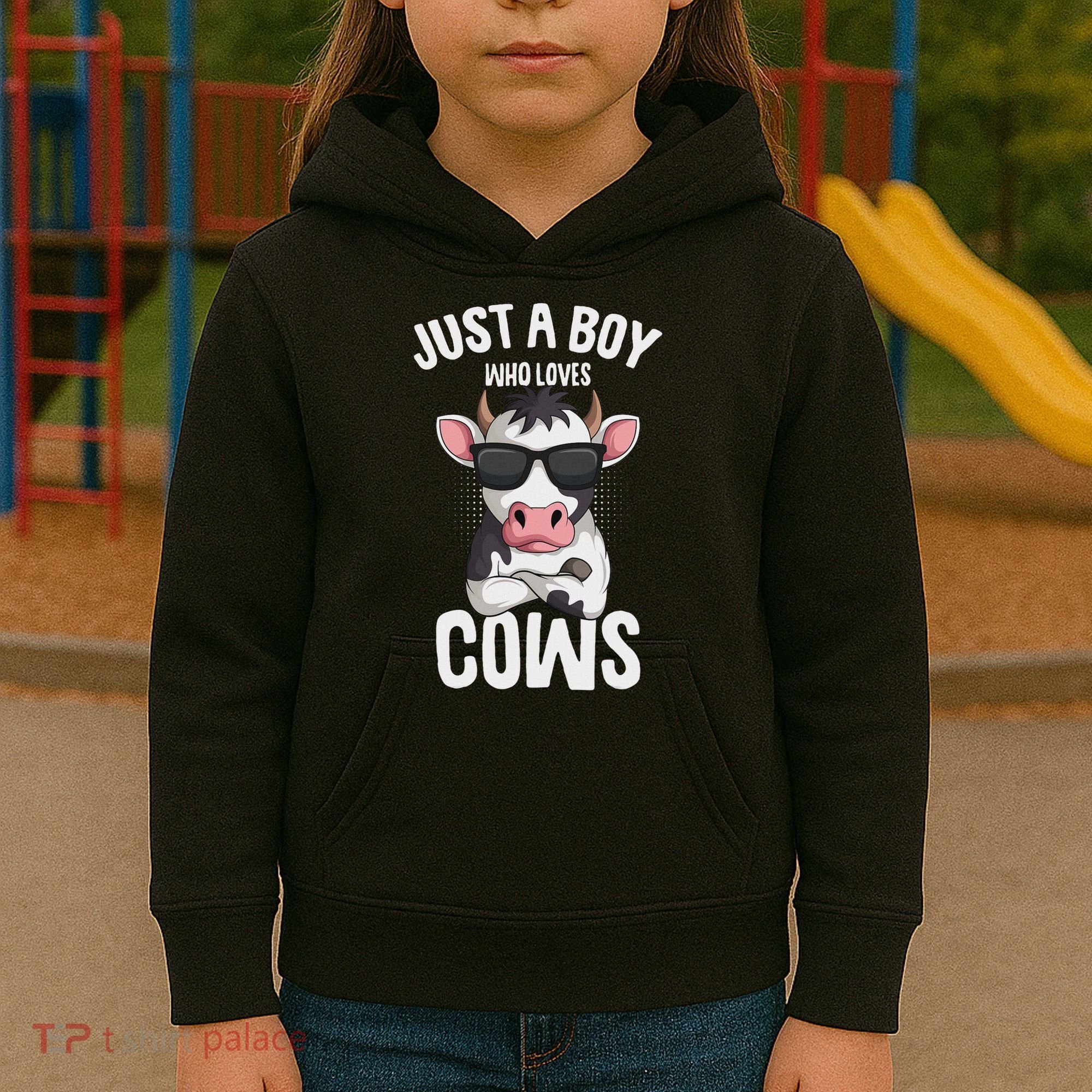 Just A Boy Who Loves Cows Farmer Cow Kids Hoodie