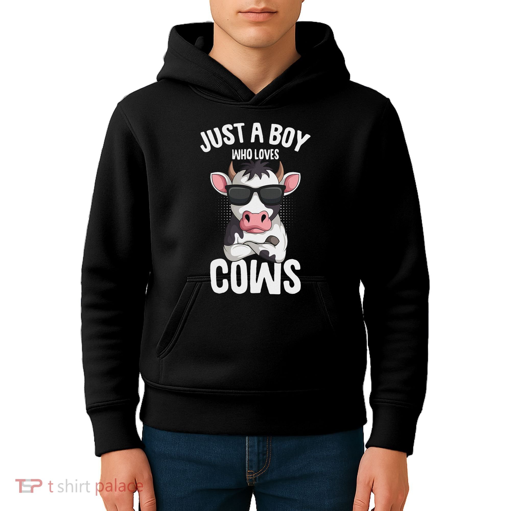 Just A Boy Who Loves Cows Farmer Cow Kids Hoodie