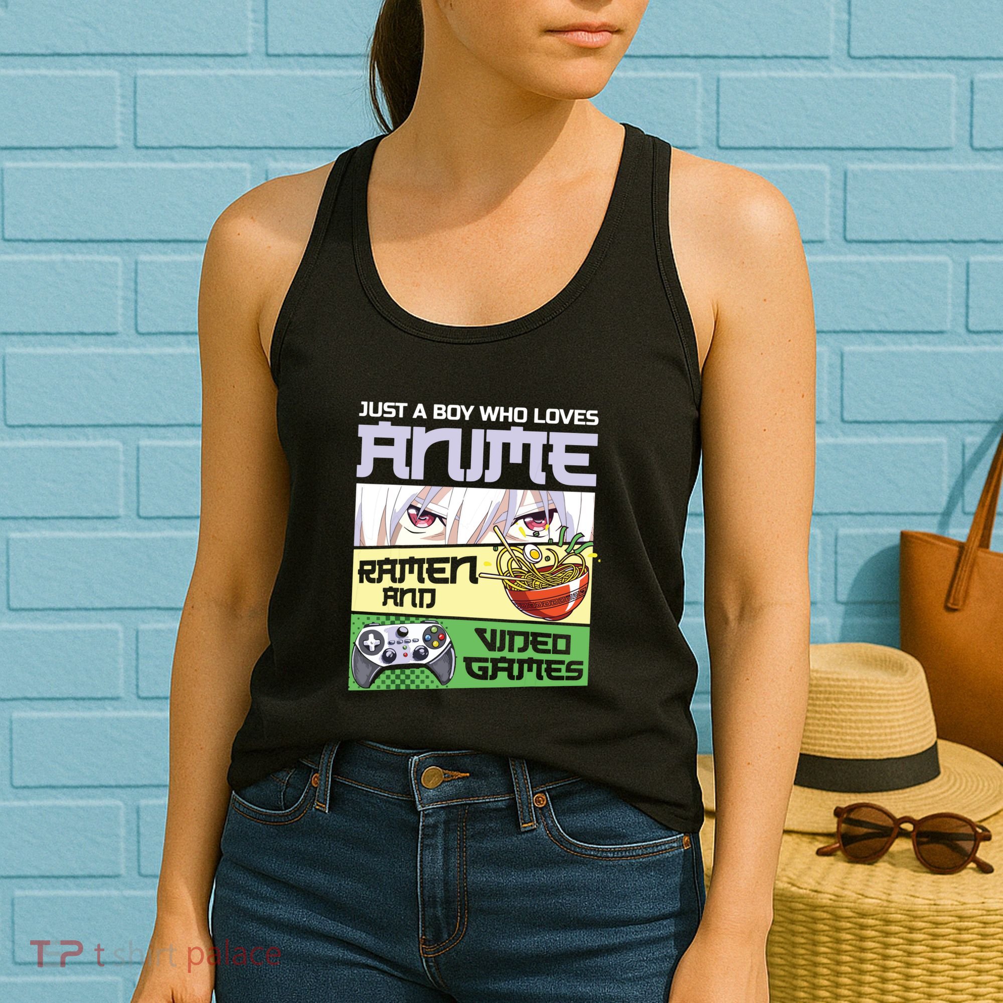 Just A Boy Who Loves Anime Ramen And Video Games Gaming Women's Tank Top