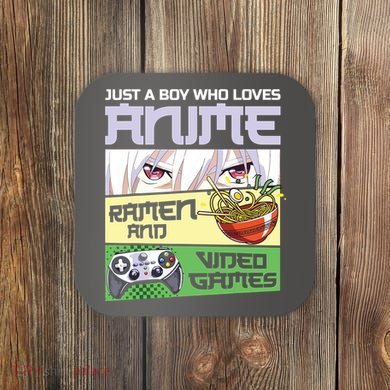 Just A Boy Who Loves Anime Ramen And Video Games Gaming Coaster
