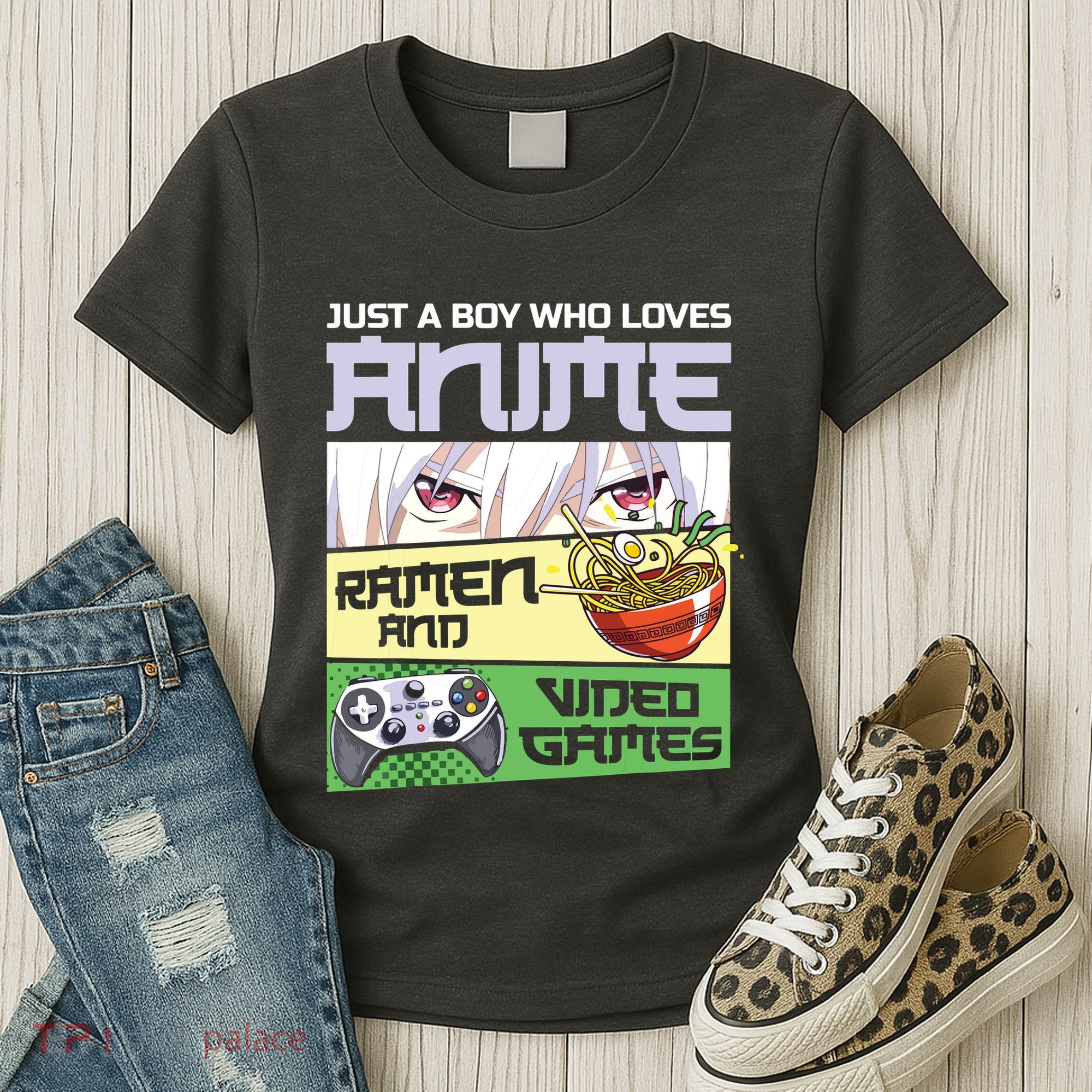 Just A Boy Who Loves Anime Ramen And Video Games Gaming Women's T-Shirt