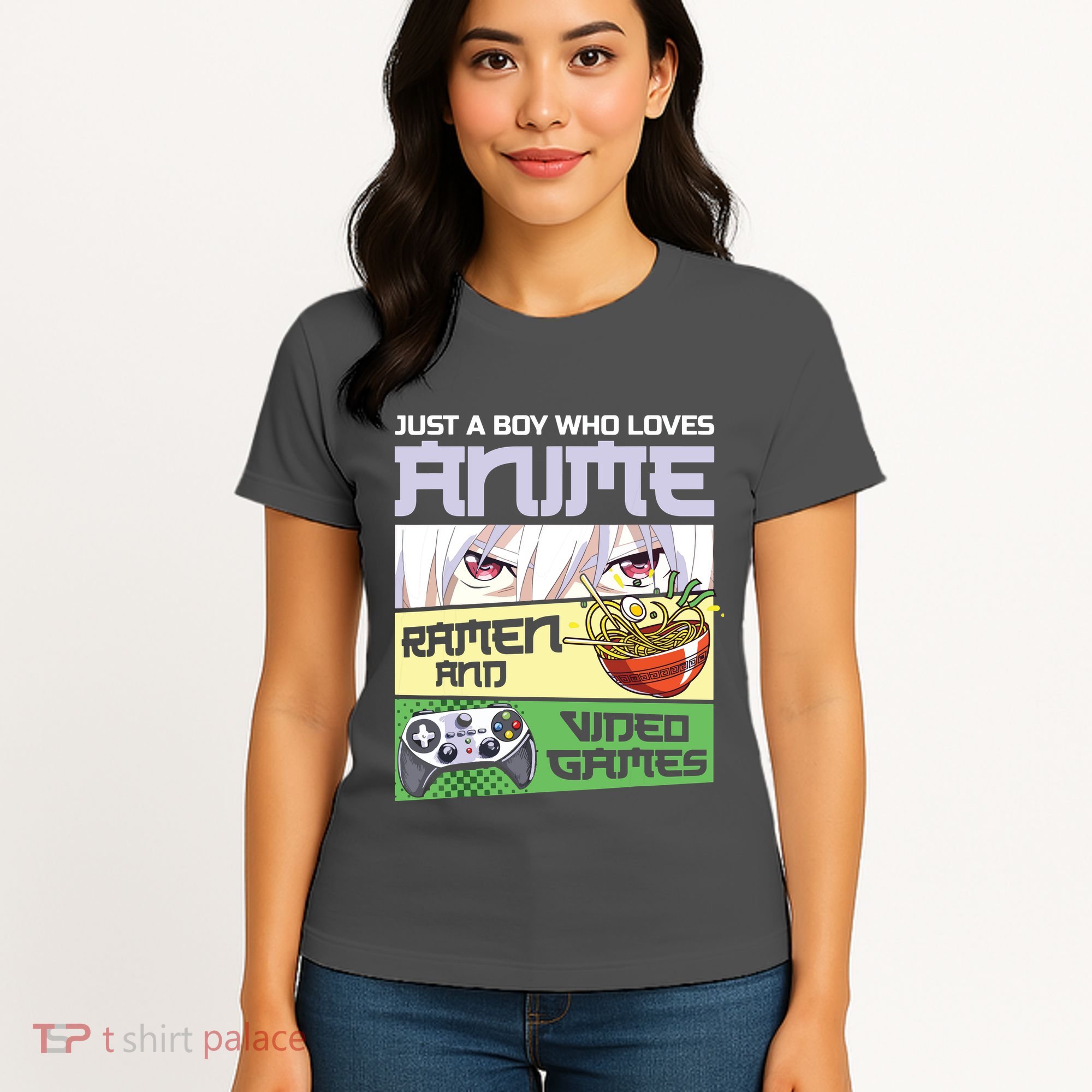 Just A Boy Who Loves Anime Ramen And Video Games Gaming Women's T-Shirt