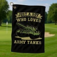 Just A Boy Who Loves Army Tanks Military WW2 Tanks Golf Towel thumb 1
