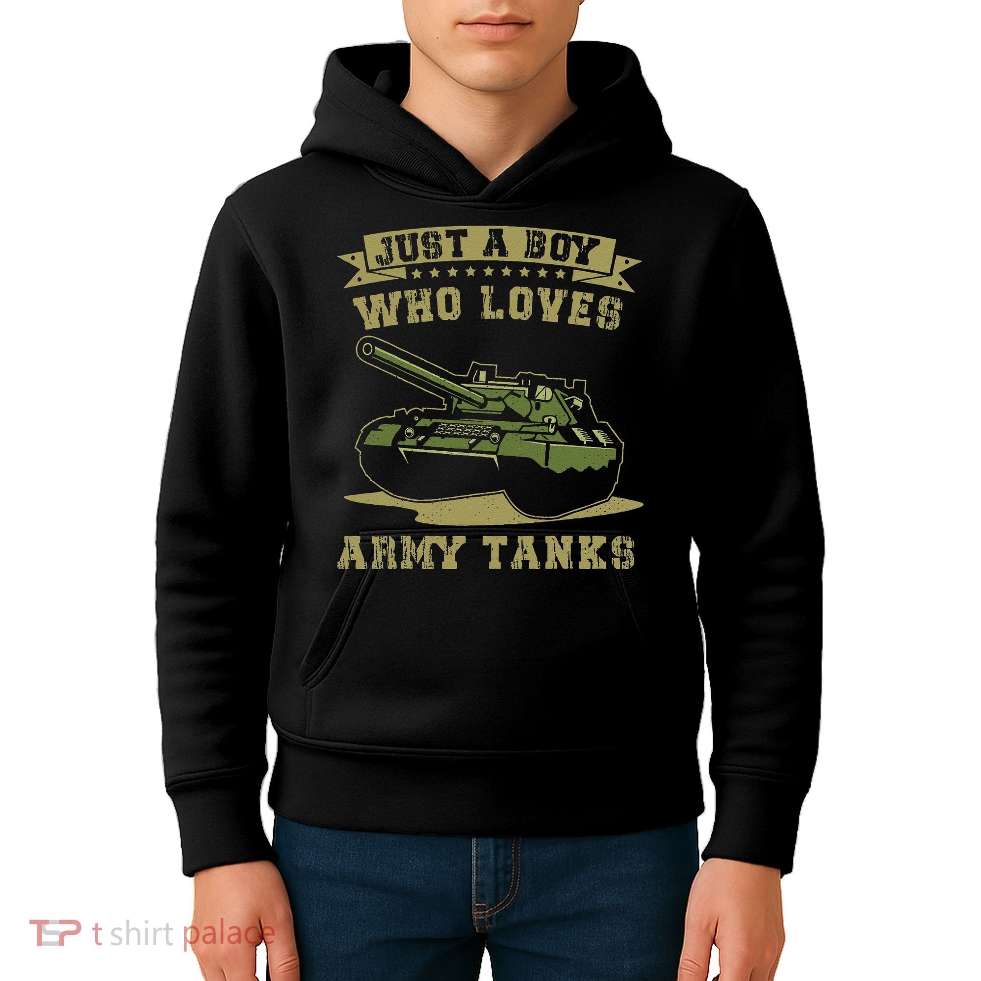 Just A Boy Who Loves Army Tanks Military WW2 Tanks Kids Hoodie