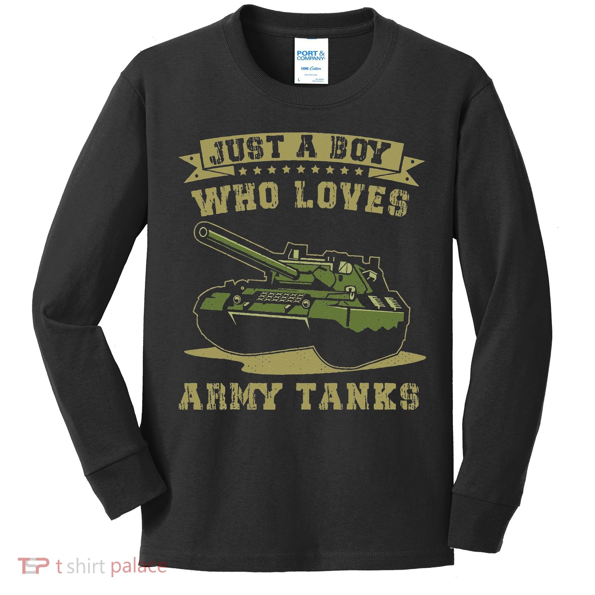 Just A Boy Who Loves Army Tanks Military WW2 Tanks Kids Long Sleeve Shirt