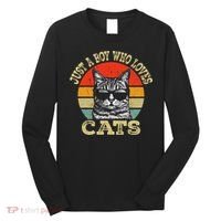 Just A Boy Who Loves Cats Boy Cat Lover Long Sleeve Shirt thumb 0
