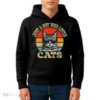 Just A Boy Who Loves Cats Boy Cat Lover Kids Hoodie thumb 4