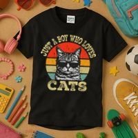 Just A Boy Who Loves Cats Boy Cat Lover Kids T-Shirt thumb 3