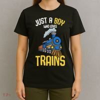 Just A Boy Who Loves Trains Locomotive Train T-Shirt thumb 4