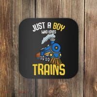 Just A Boy Who Loves Trains Locomotive Train Coaster thumb 0