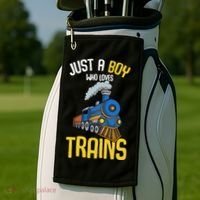 Just A Boy Who Loves Trains Locomotive Train Golf Towel thumb 2