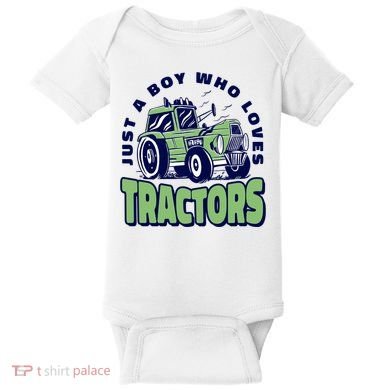Just A Boy Who Loves Tractors Baby Bodysuit