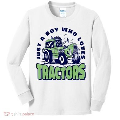 Just A Boy Who Loves Tractors Kids Long Sleeve Shirt