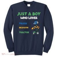 Just A Boy Who Loves Trucks Excavators Tractors Vehicle Sweatshirt thumb 0
