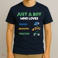 Just A Boy Who Loves Trucks Excavators Tractors Vehicle T-Shirt thumb 3