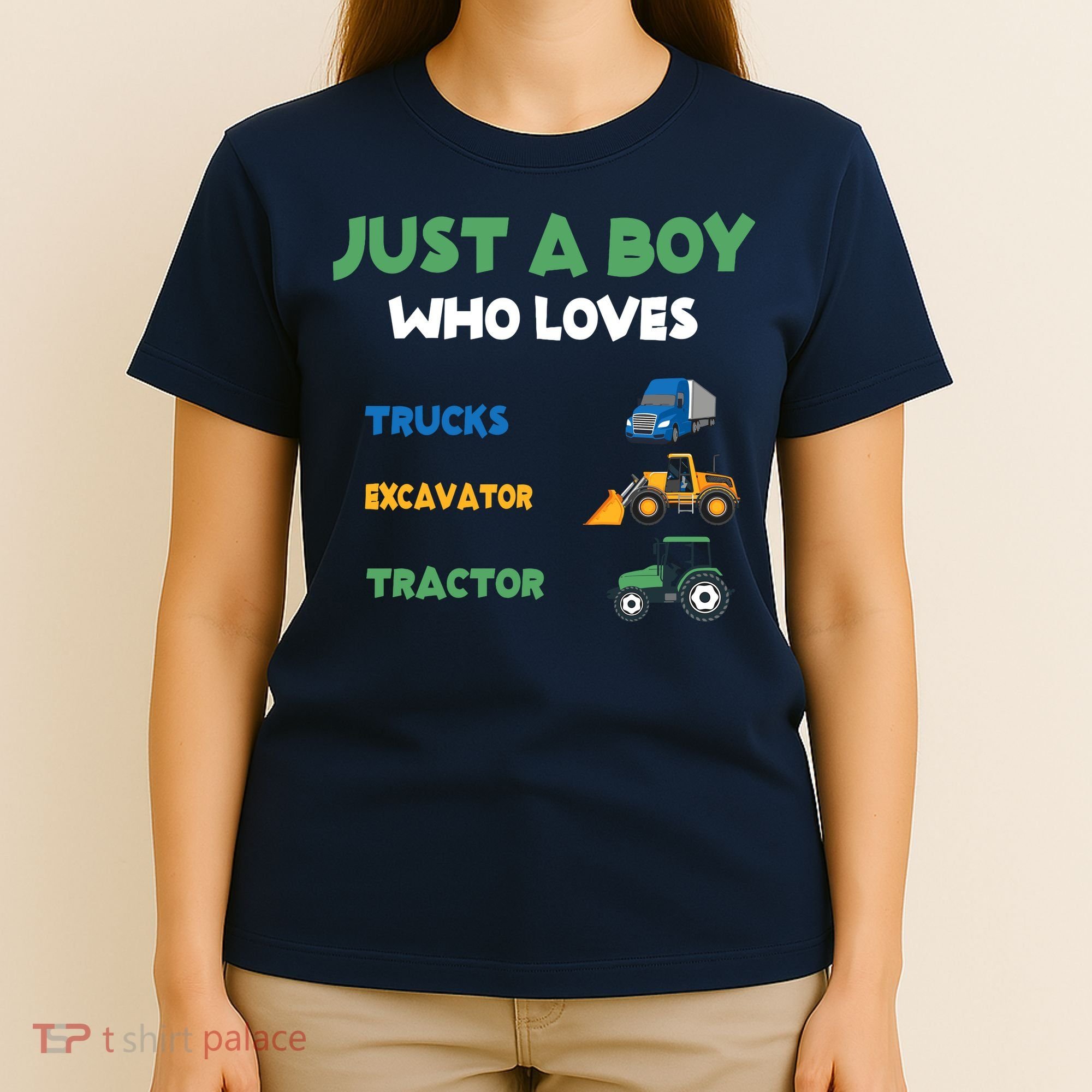 Just A Boy Who Loves Trucks Excavators Tractors Vehicle T-Shirt