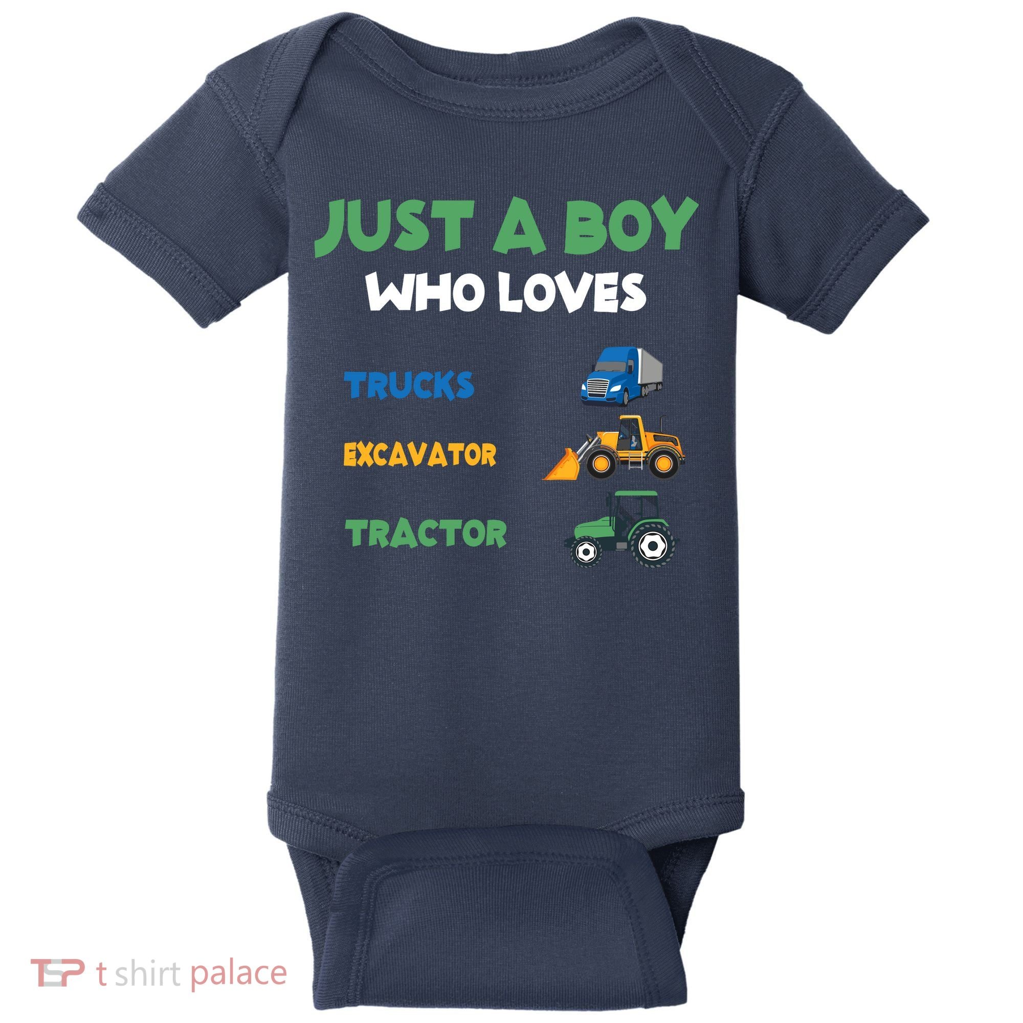 Just A Boy Who Loves Trucks Excavators Tractors Vehicle Baby Bodysuit