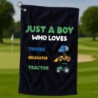 Just A Boy Who Loves Trucks Excavators Tractors Vehicle Golf Towel thumb 1