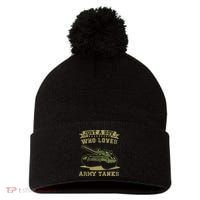 Just A Boy Who Loves Army Tanks Military WW2 Tanks Pom Pom 12in Knit Beanie thumb 0