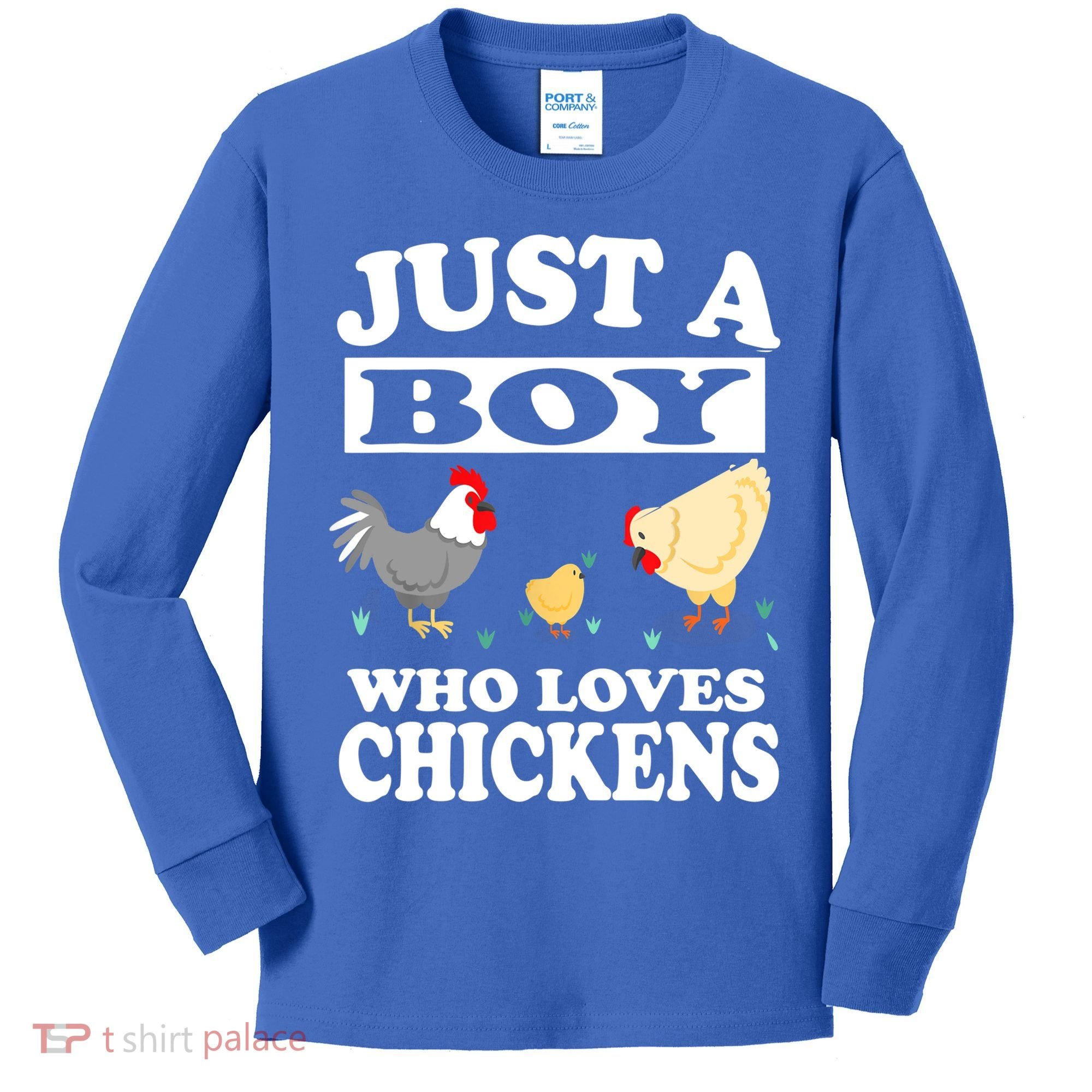 Just A Boy Who Loves Chickens Farm Chicken Gift Kids Long Sleeve Shirt