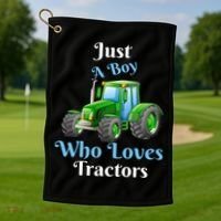 Just A Boy Who Loves Tractors Funny Gift Golf Towel thumb 1