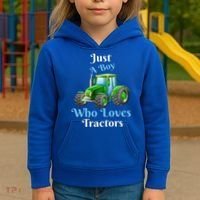 Just A Boy Who Loves Tractors Funny Gift Kids Hoodie thumb 3