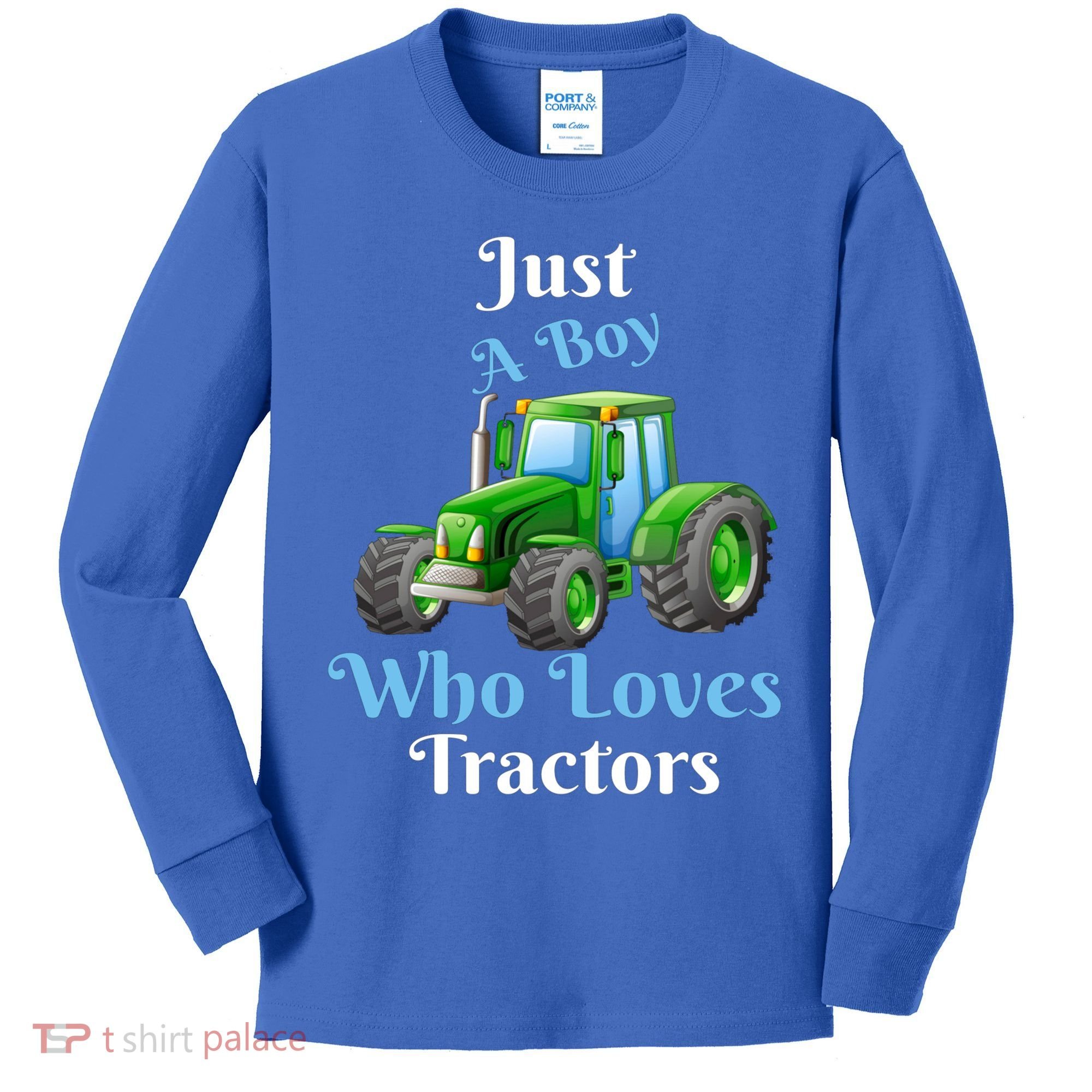Just A Boy Who Loves Tractors Funny Gift Kids Long Sleeve Shirt