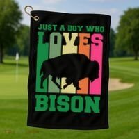 Just A Boy Who Loves Bison Golf Towel thumb 1