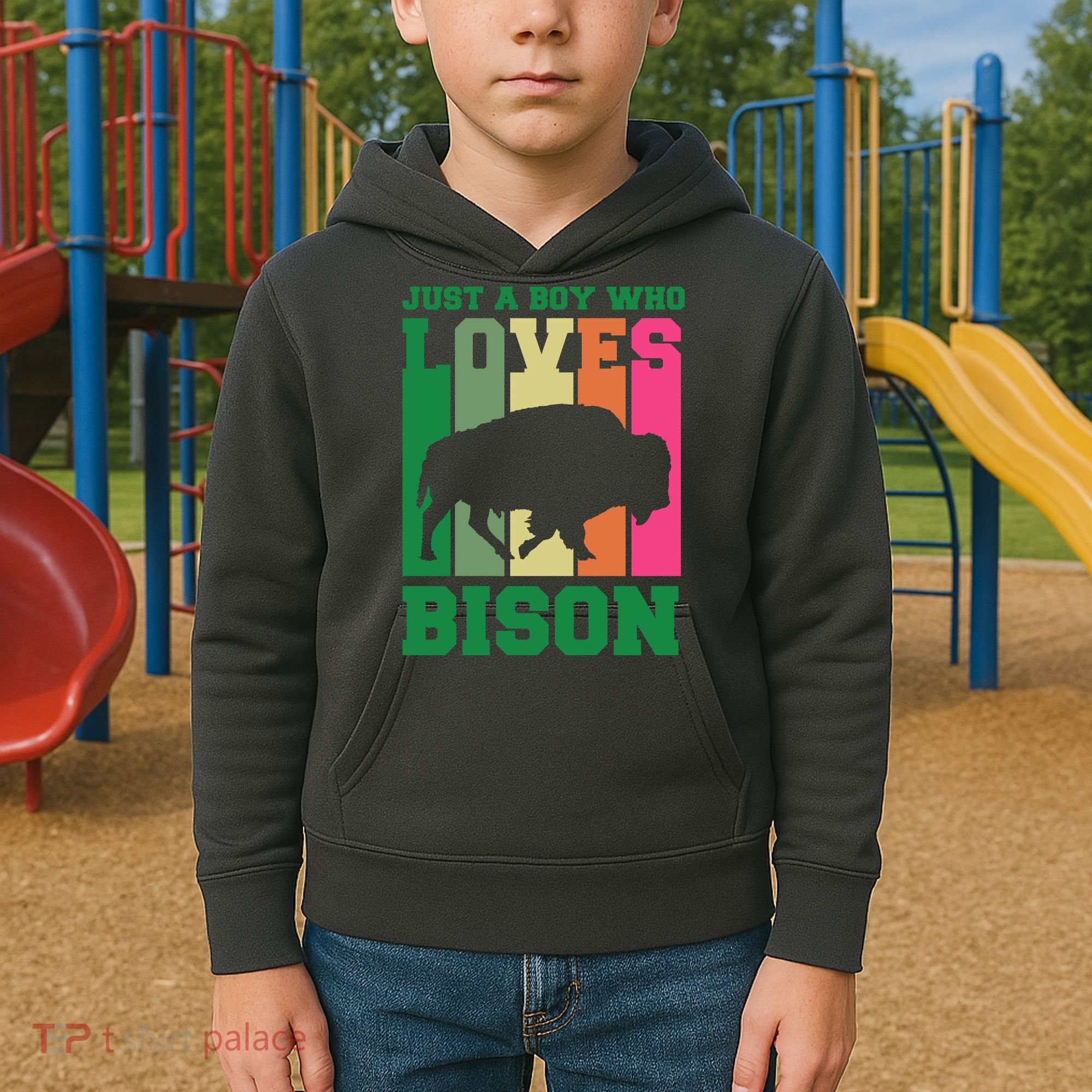 Just A Boy Who Loves Bison Kids Hoodie