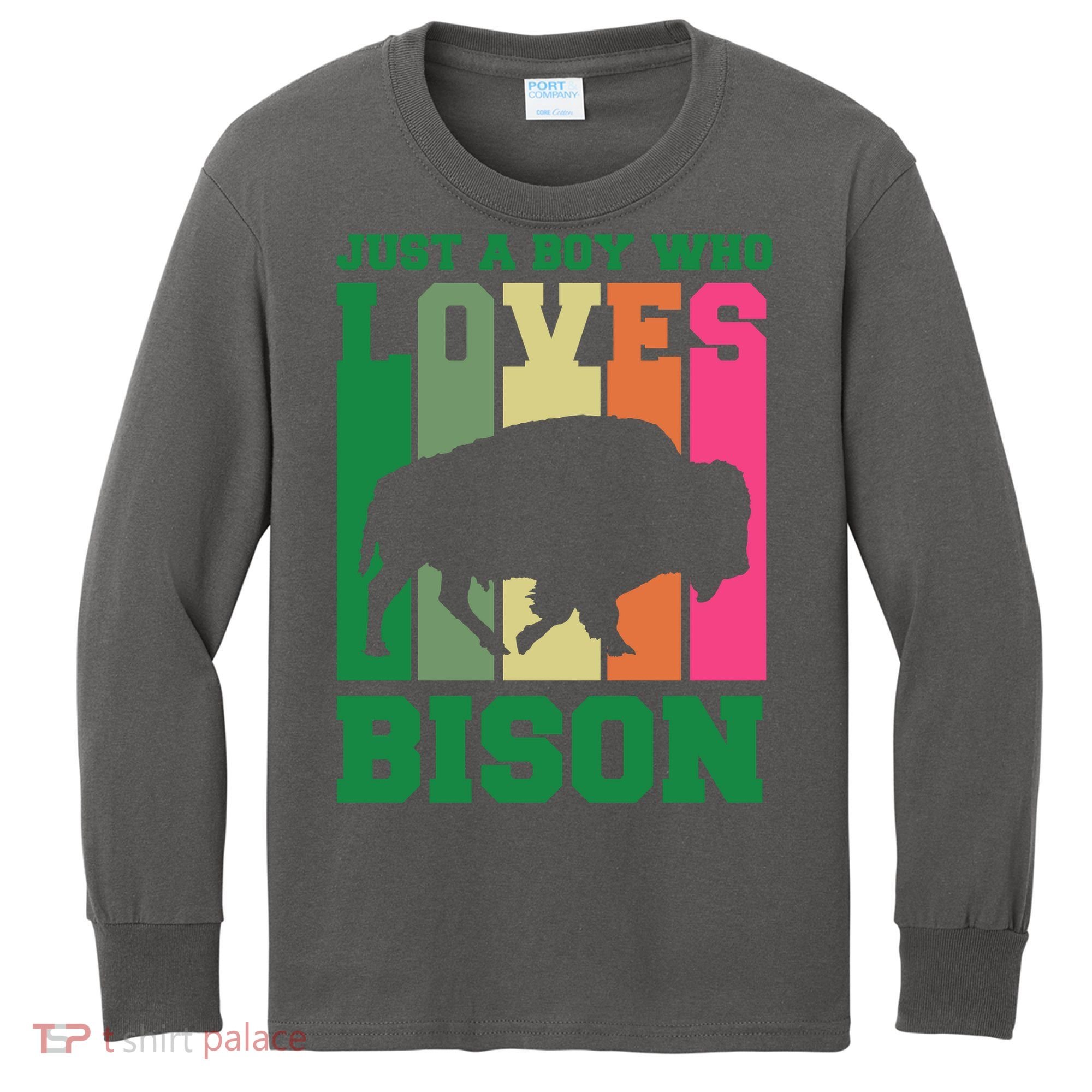 Just A Boy Who Loves Bison Kids Long Sleeve Shirt