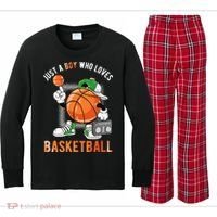 Just A Boy Who Loves Basketball Kids Long Sleeve Plaid Pajama Set thumb 0