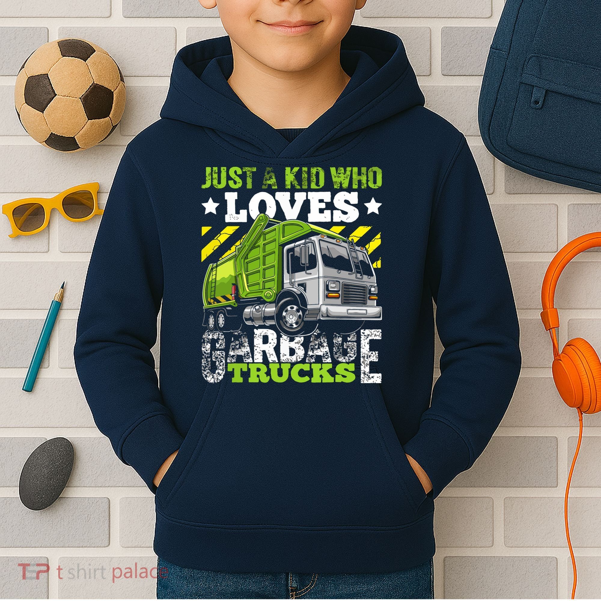 Just A Boy Who Loves Garbage Trucks Funny Kids Hoodie
